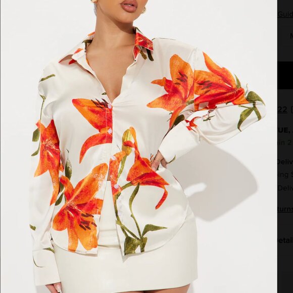 Satin Button Down Shirt - Picture 3 of 5